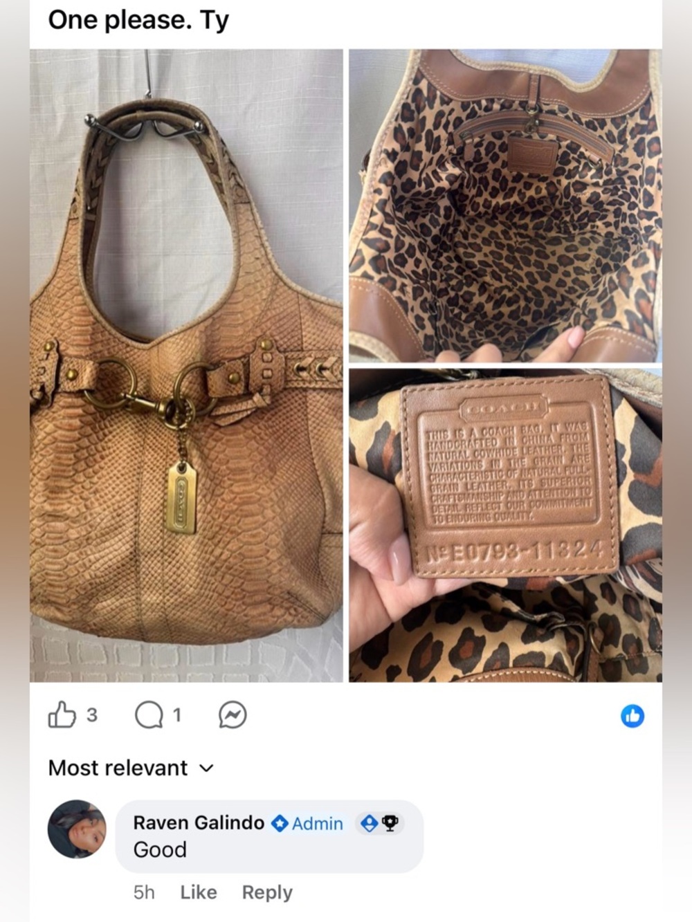 Coach XL belted python embossed ergo - Rare - GUC - Picture 5 of 12